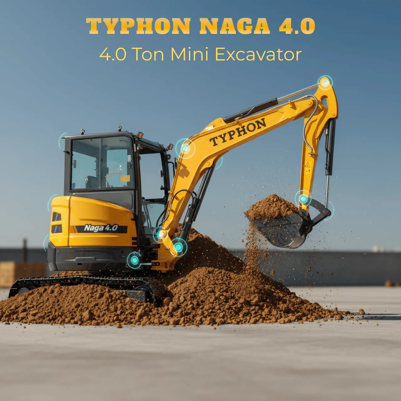 TYPHON NAGA 4.0 Mini Excavator w 4 Ton 24.4hp Yanmar Diesel Engine Metal Track ISO SAE control switch, AC Heater Cabin, 2 Travel Speed - Image 1