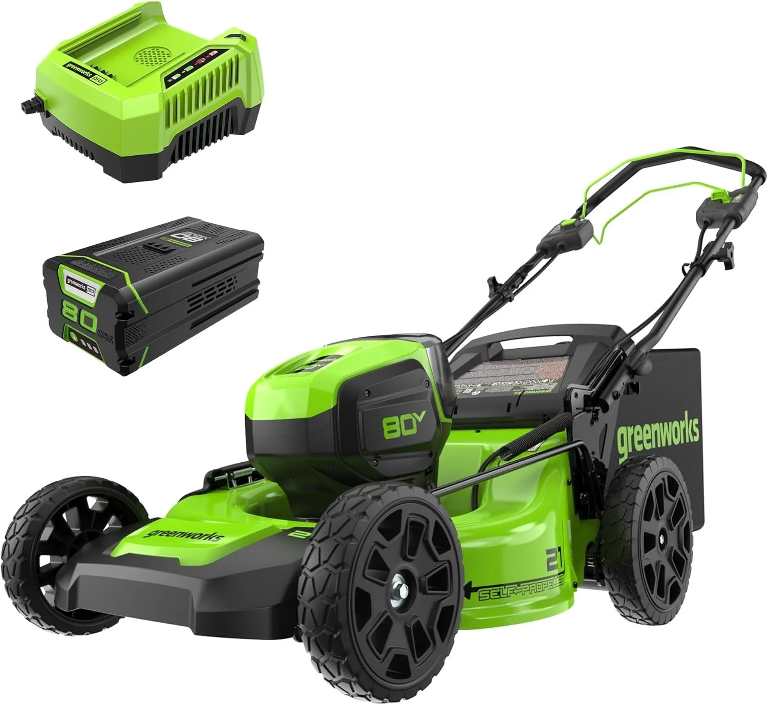Greenworks 80V 21″ Cordless Self-Propelled Lawn Mowers - Image 1