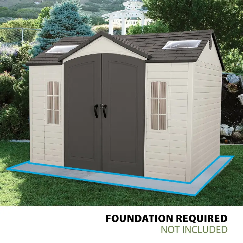 Lifetime Lockable Polyethylene Outdoor Storage Shed, 10′ x 8′, Tan & Browns - Image 1